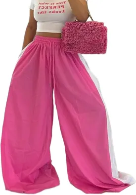 KANSOON Wide Leg Pants Woman Casual Elastic High Waisted Palazzo Lounge Pants Loose Pleated Drawstring Trousers