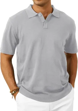 Mens Knit Polo Shirts Casual Short Sleeve Classic Button Polo T-Shirt Fashion Summer Collared Pullover Golf Shirt