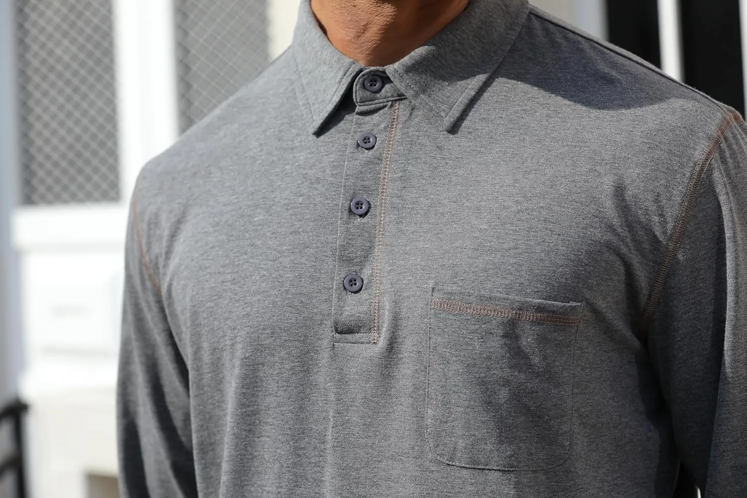 Men's Long Sleeve Polo Shirts Cotton Casual Button T Shirt with Pocket Classic Work Collared Basic Golf Shirts