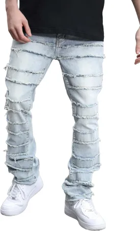 Men's Ripped Bootcut Jeans Slim Fit Bell Bottom Jeans for Men 70s Ripped Flared Denim Pants Stacked