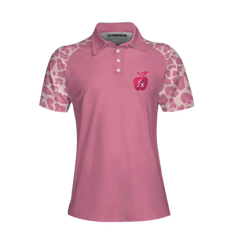 Pink Leopard Math Teacher Short Sleeve Women Polo Shirt, Funny Math Shirt For Ladies Coolspod