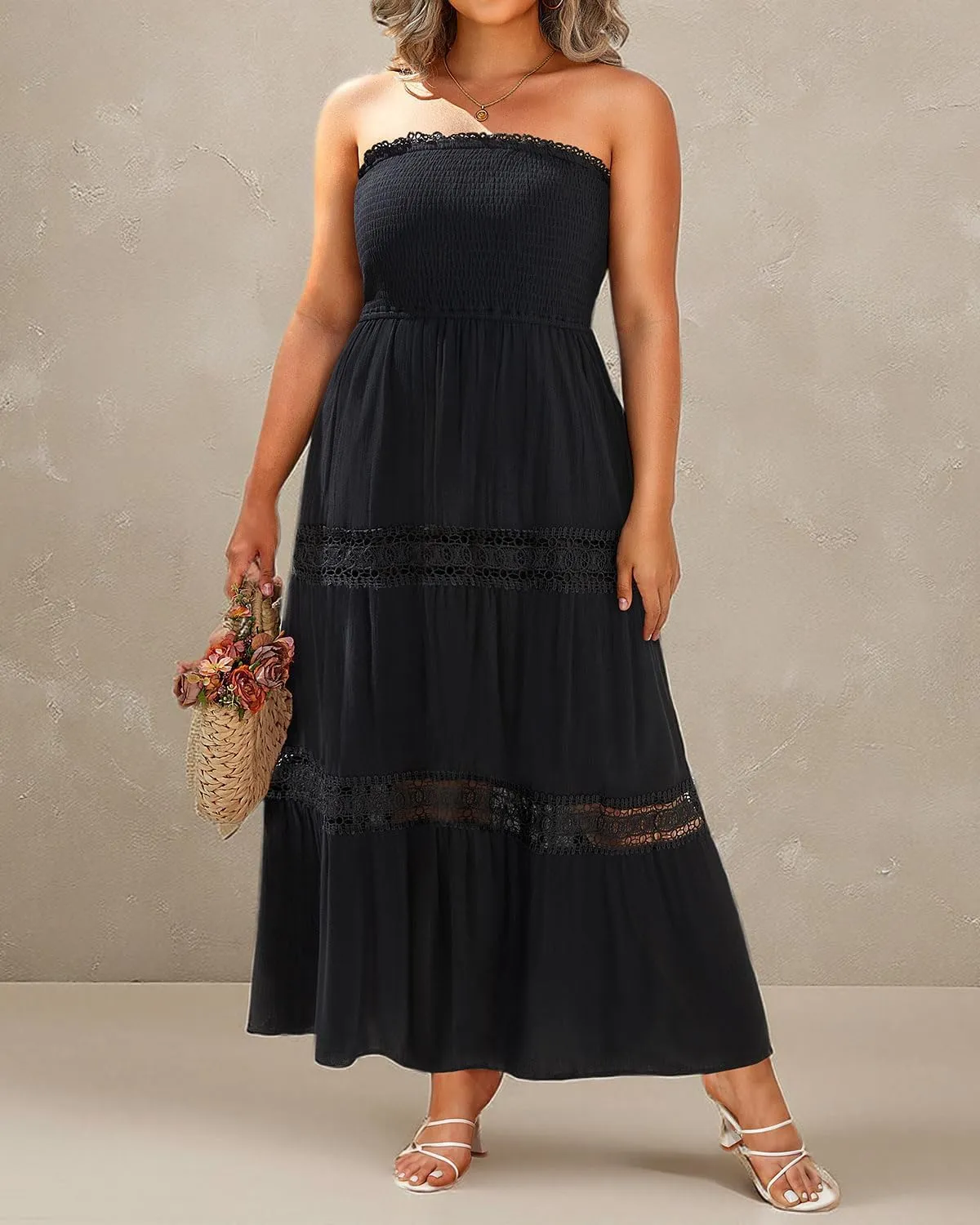 Plus Size Summer Dress- Beach Tube Casual Boho Strapless Flowy Long Sun Maxi Dresses