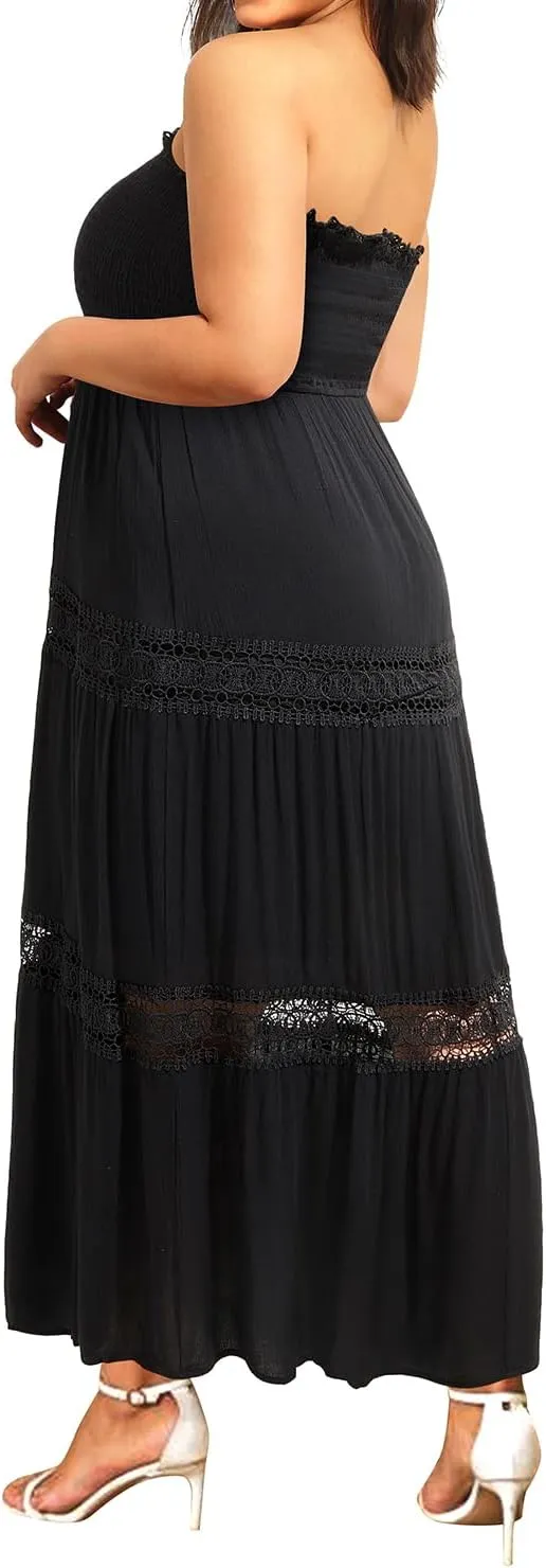Plus Size Summer Dress- Beach Tube Casual Boho Strapless Flowy Long Sun Maxi Dresses