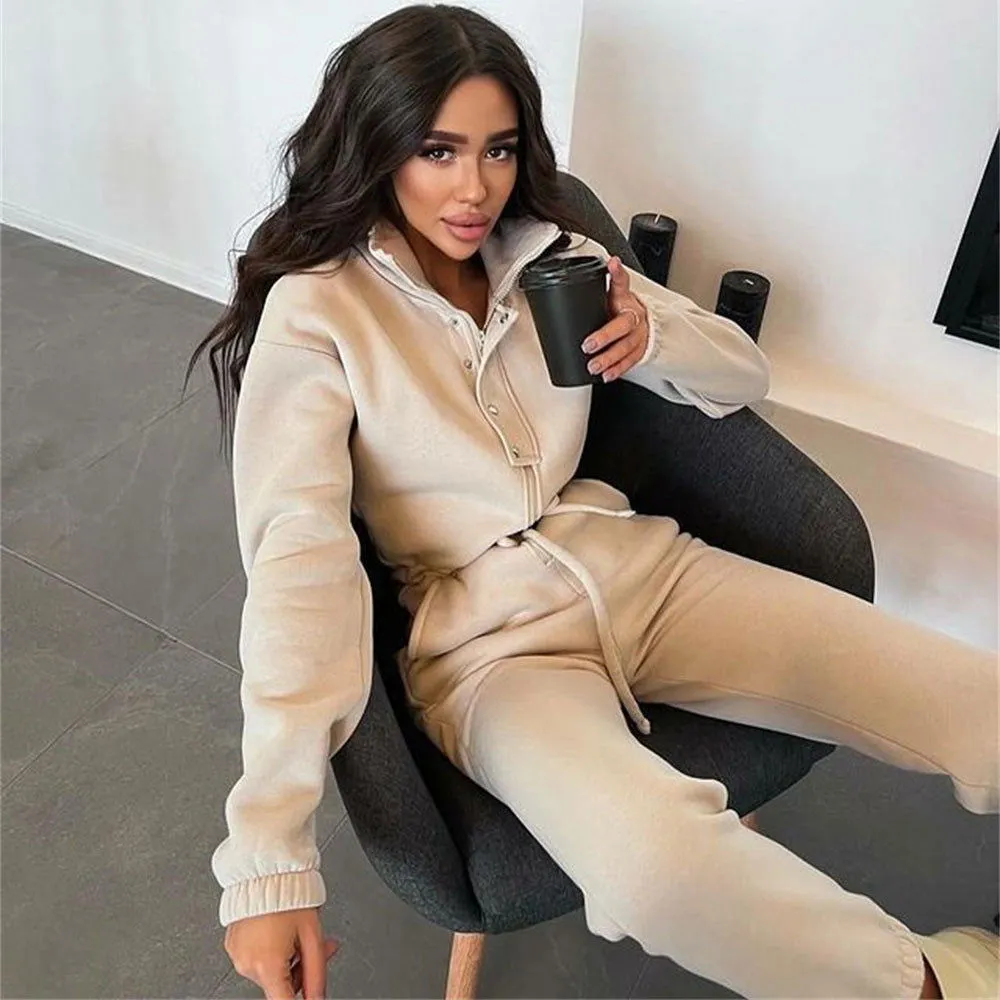 Polo Stand-up Collar Cinched Cotton Blend Jumpsuits