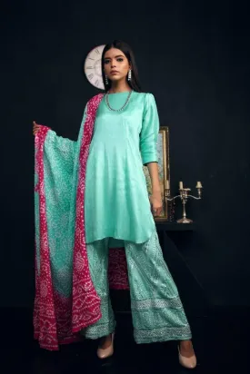 Sadia Aamir - Sea green Kaira - Raw Silk shirt with Chunri Dupatta - 3 Piece