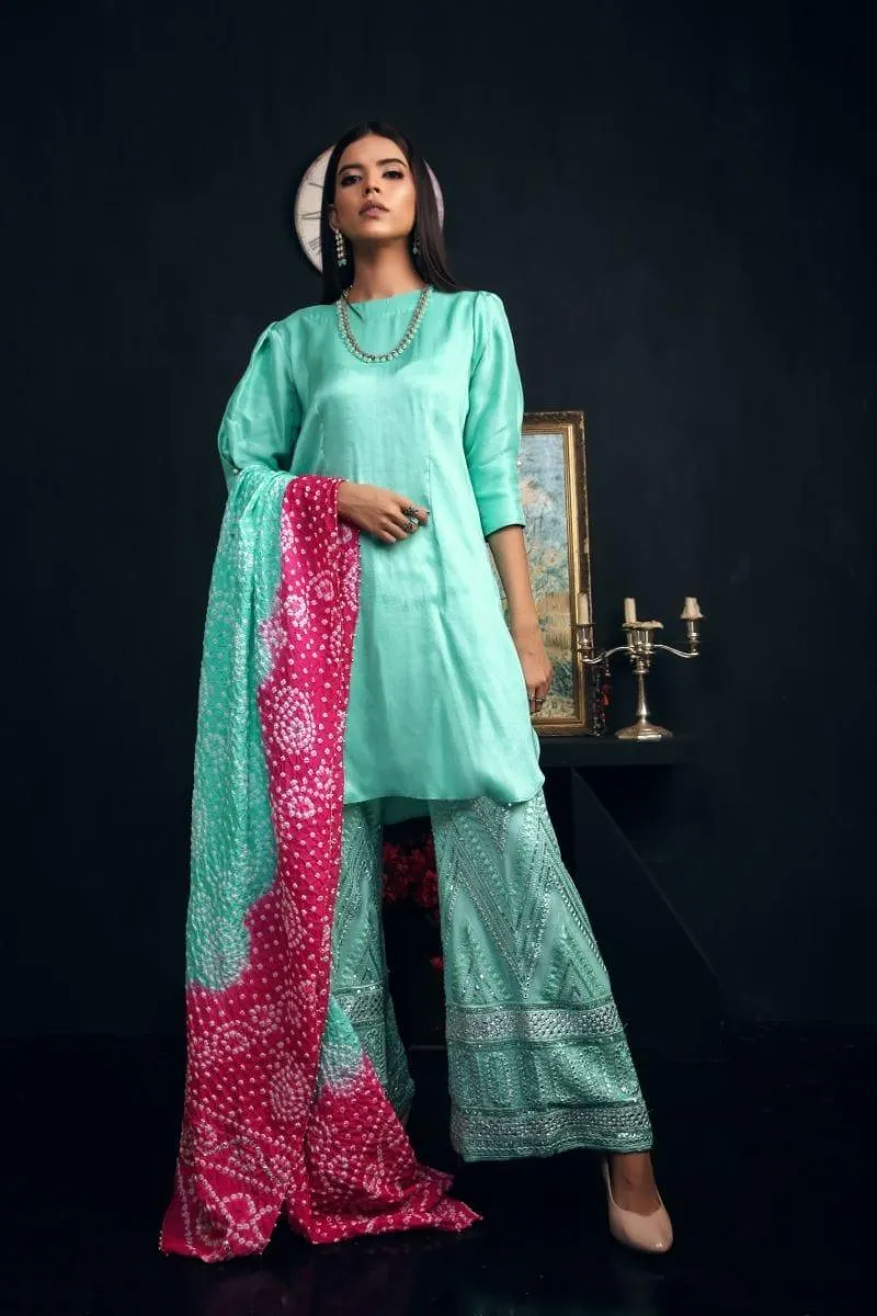 Sadia Aamir - Sea green Kaira - Raw Silk shirt with Chunri Dupatta - 3 Piece