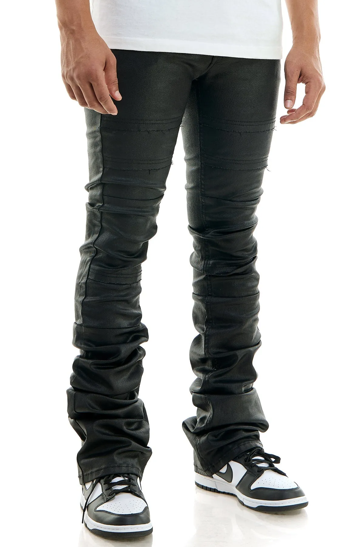 Skinny Flared Super Stacked Pants in Deep Grey