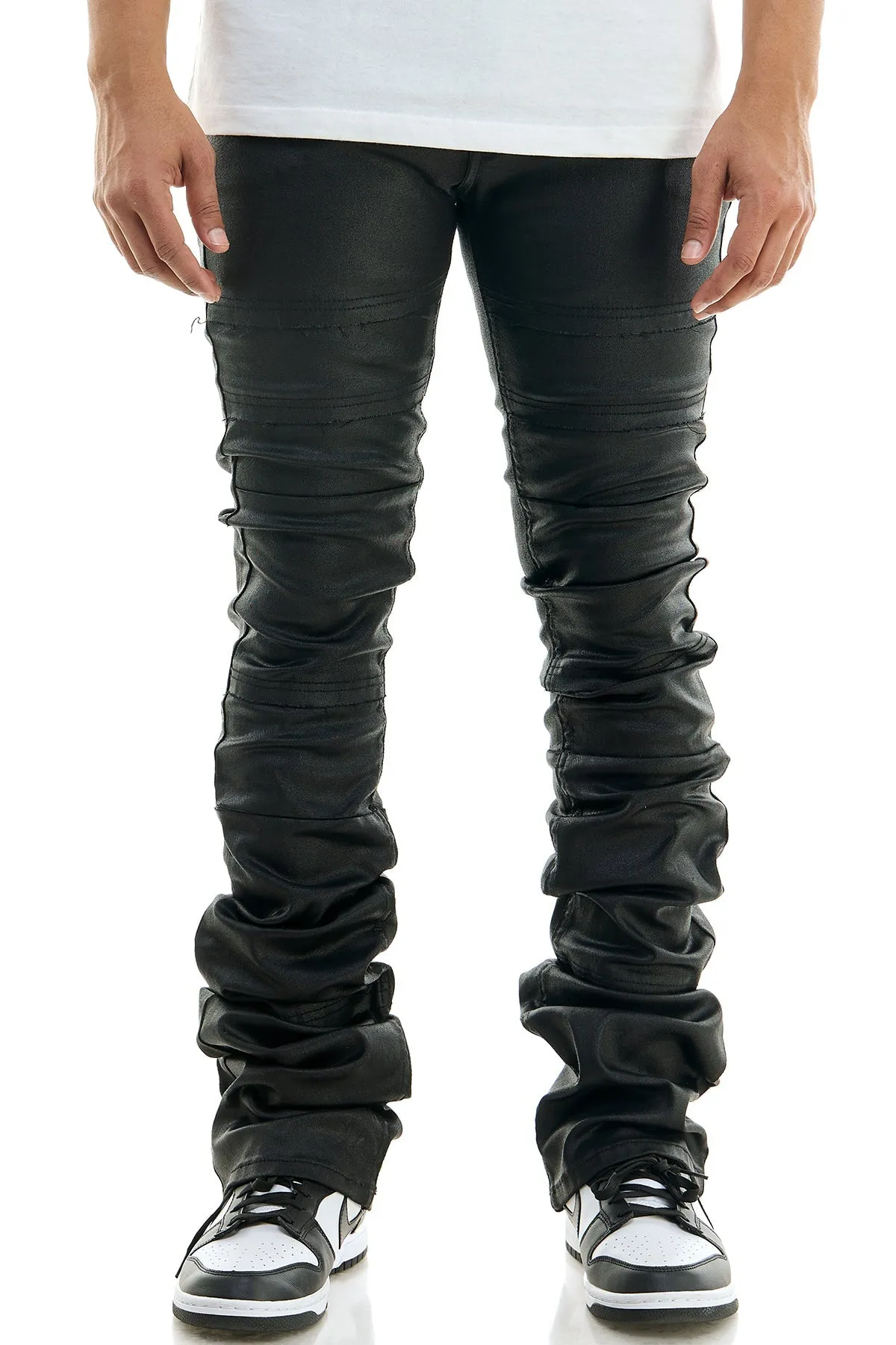 Skinny Flared Super Stacked Pants in Deep Grey