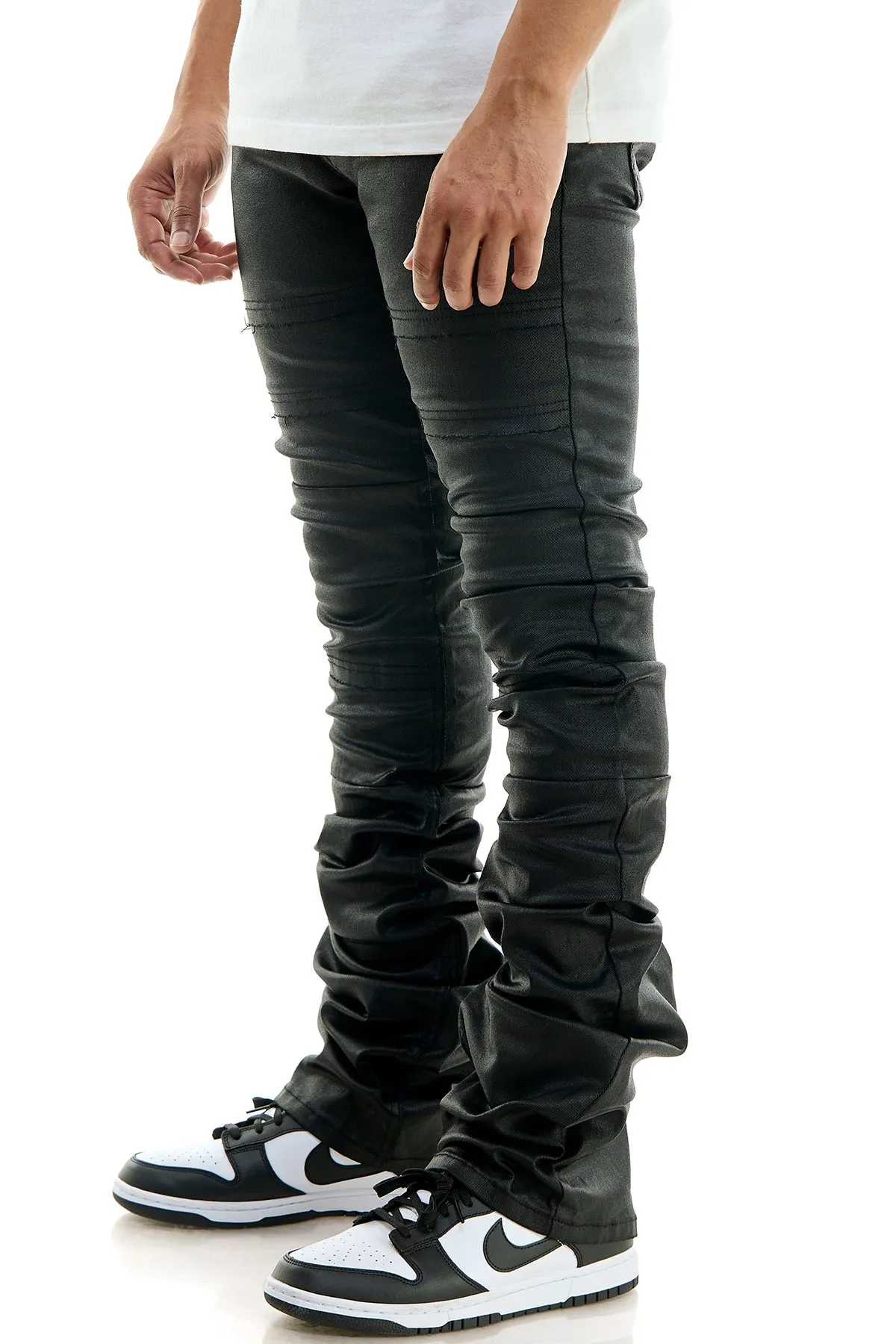 Skinny Flared Super Stacked Pants in Deep Grey