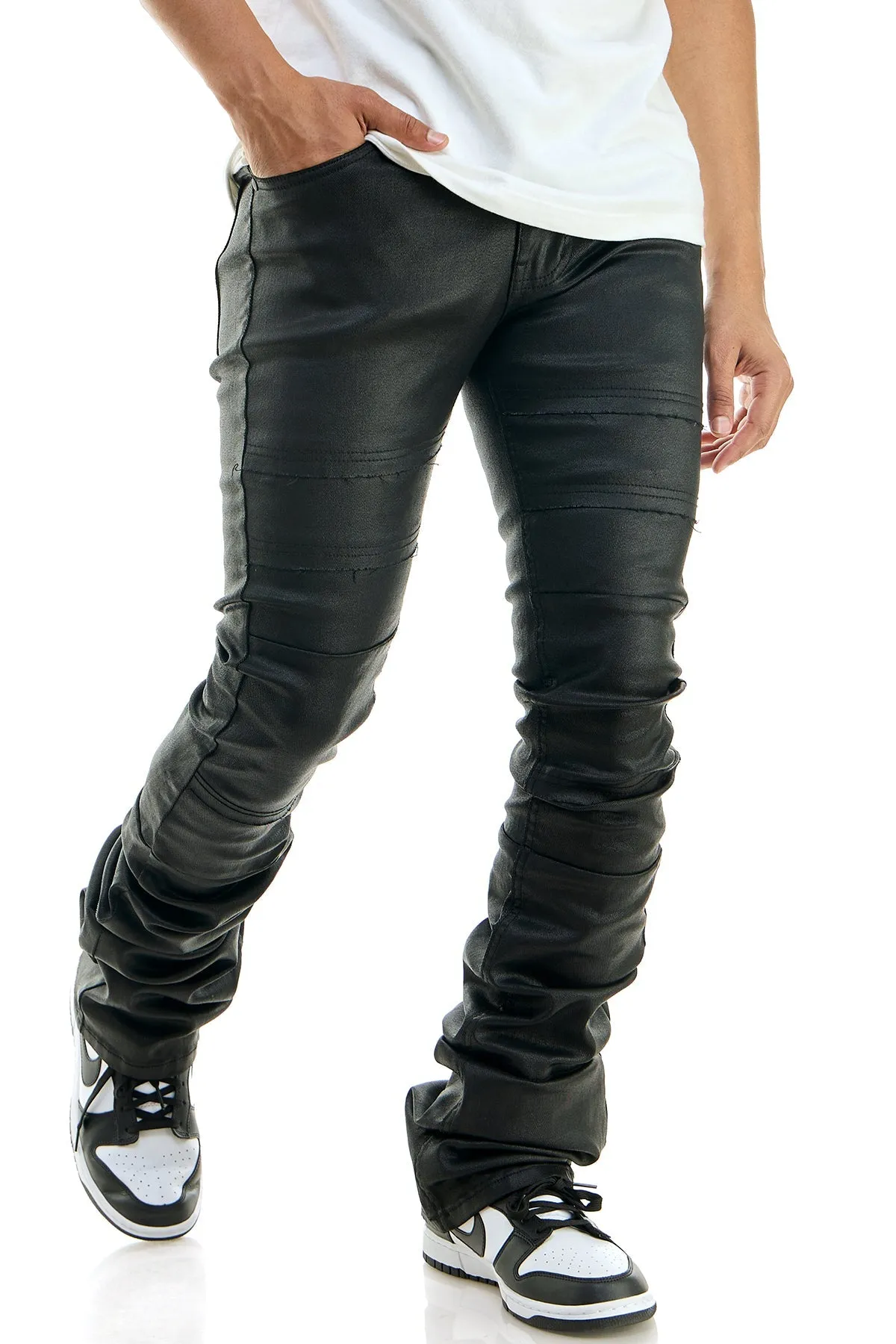 Skinny Flared Super Stacked Pants in Deep Grey