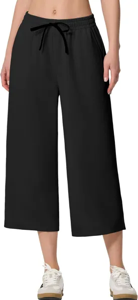 SPECIALMAGIC Capri Pants for Women Wide Leg Yoga Cropped Pants with Pockets 22" High Waist Lounge Yoga Casual