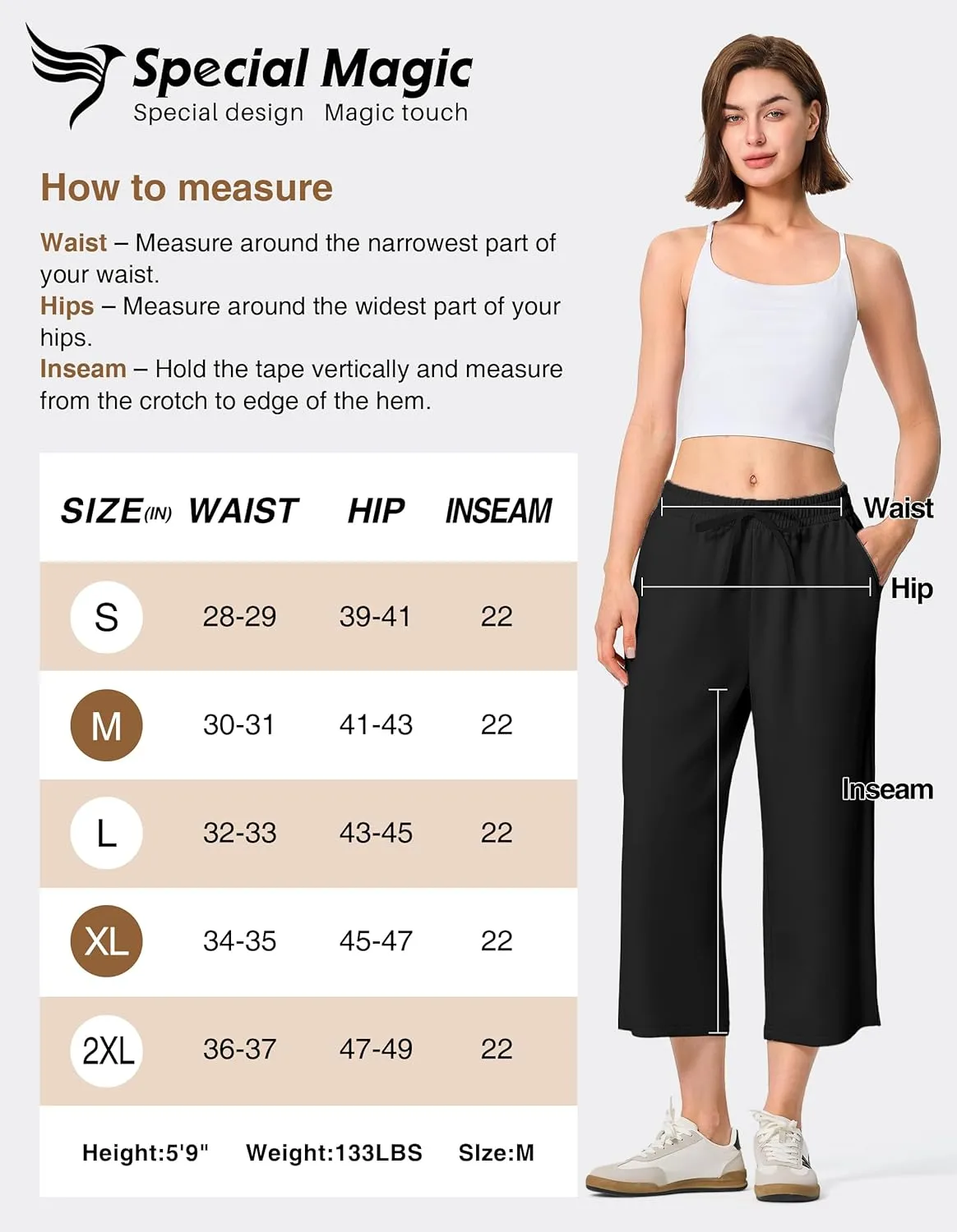 SPECIALMAGIC Capri Pants for Women Wide Leg Yoga Cropped Pants with Pockets 22" High Waist Lounge Yoga Casual