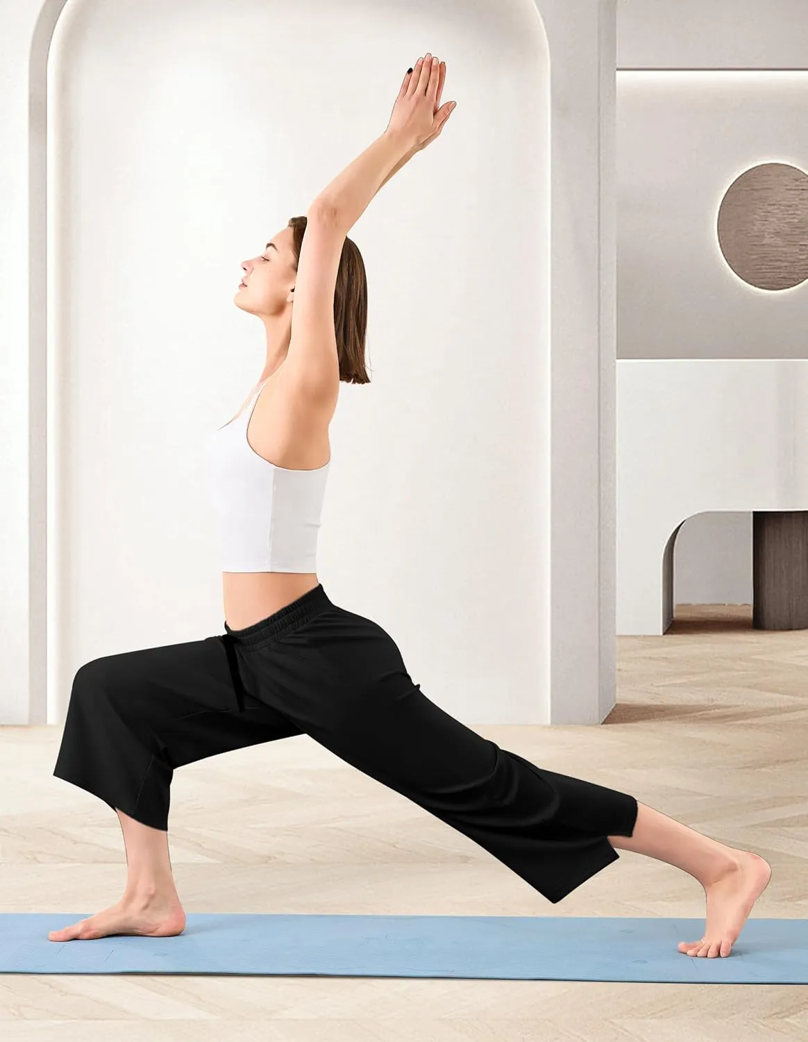 SPECIALMAGIC Capri Pants for Women Wide Leg Yoga Cropped Pants with Pockets 22" High Waist Lounge Yoga Casual