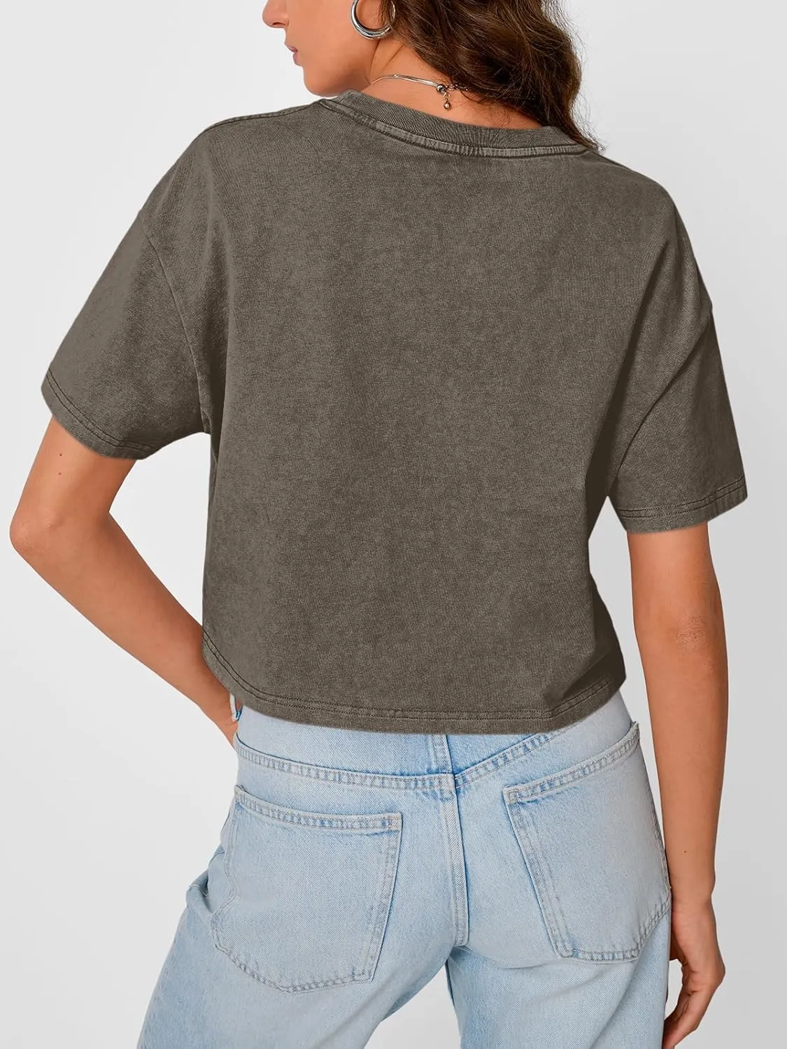 Trendy Queen Womens Crop Tops Short Sleeve T-Shirts Acid Wash Casual Summer Clothes Trendy Comfy 2025 Workout Baggy Soft Tees