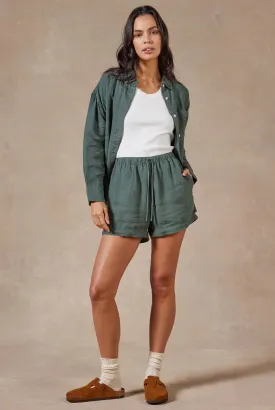 (W) Hampton Linen Shirt in Canteen Green