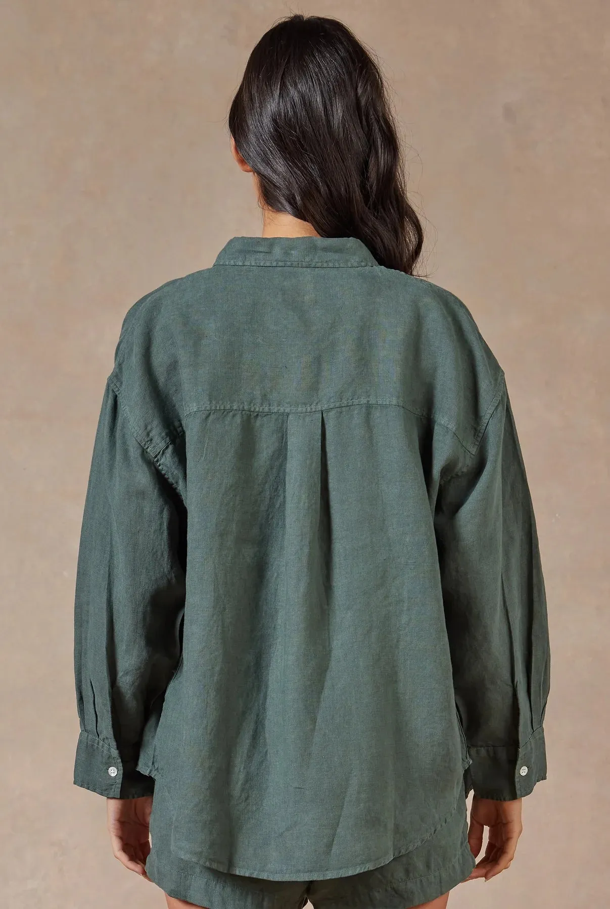 (W) Hampton Linen Shirt in Canteen Green