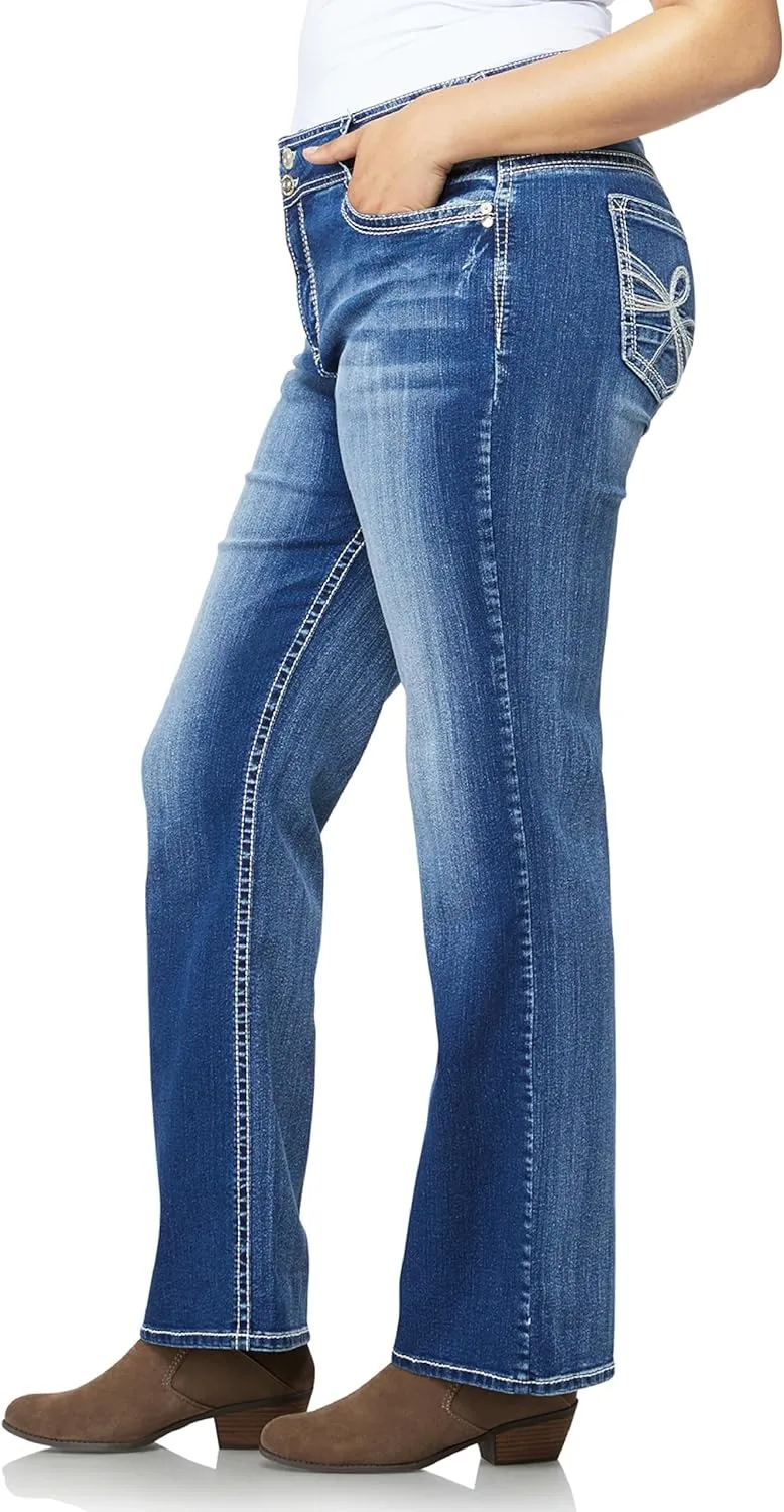 WallFlower Luscious Curvy Bootcut Jeans for Women Mid-Rise Insta Stretch Denim in Petite, Midsize, Plus Size, Juniors Jeans