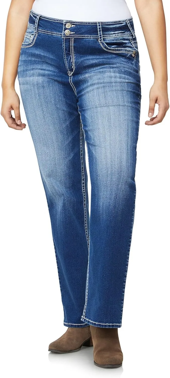 WallFlower Luscious Curvy Bootcut Jeans for Women Mid-Rise Insta Stretch Denim in Petite, Midsize, Plus Size, Juniors Jeans