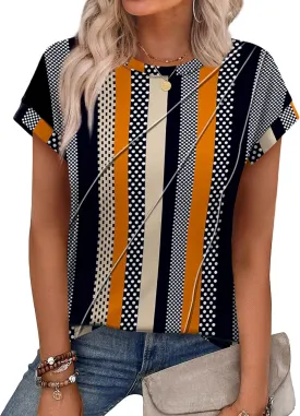 WEESO Womens Tops Summer Cap Sleeve Pleated Crewneck T Shirts Loose Fit Dressy Casual Basic Tees Trendy Outfits