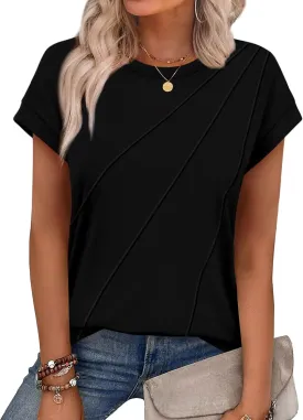 WEESO Womens Tops Summer Cap Sleeve Pleated Crewneck T Shirts Loose Fit Dressy Casual Basic Tees Trendy Outfits