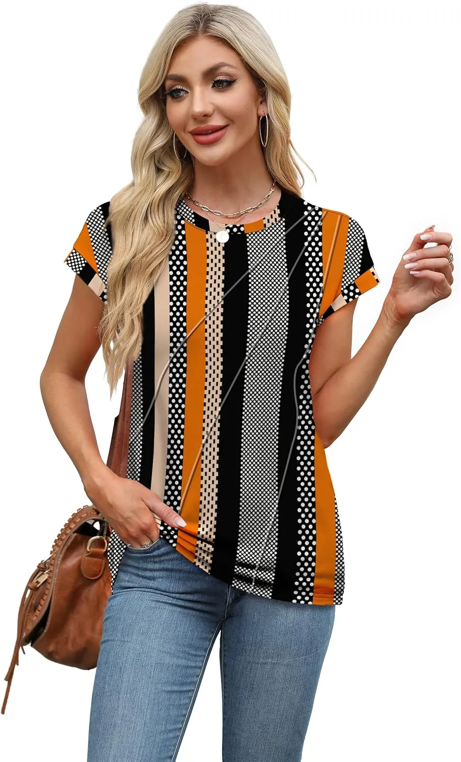 WEESO Womens Tops Summer Cap Sleeve Pleated Crewneck T Shirts Loose Fit Dressy Casual Basic Tees Trendy Outfits