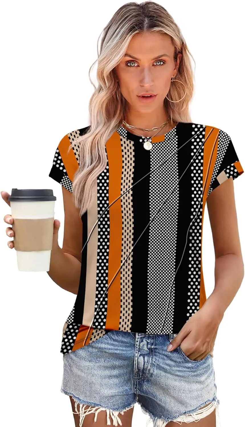 WEESO Womens Tops Summer Cap Sleeve Pleated Crewneck T Shirts Loose Fit Dressy Casual Basic Tees Trendy Outfits