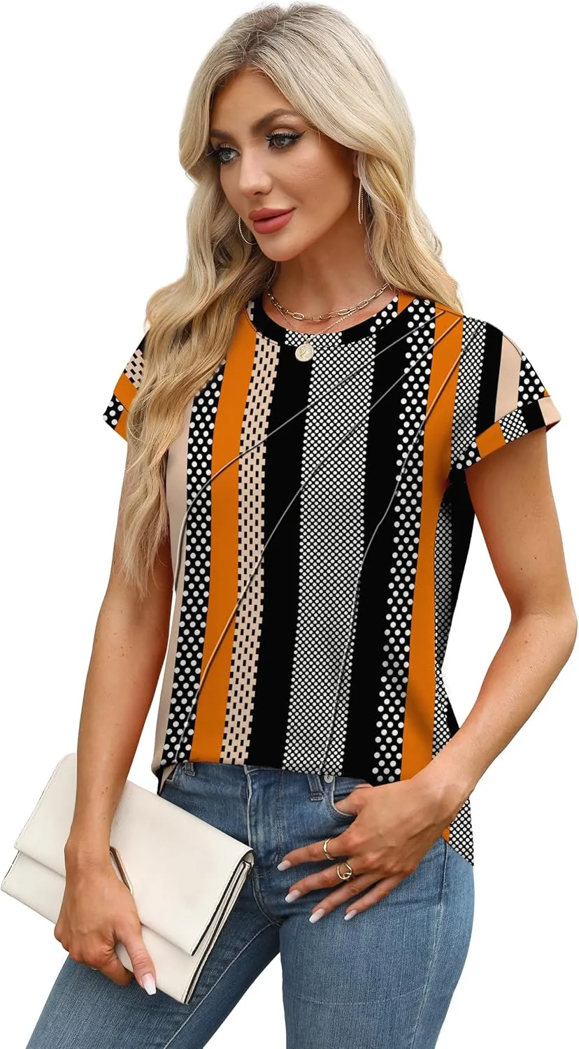 WEESO Womens Tops Summer Cap Sleeve Pleated Crewneck T Shirts Loose Fit Dressy Casual Basic Tees Trendy Outfits