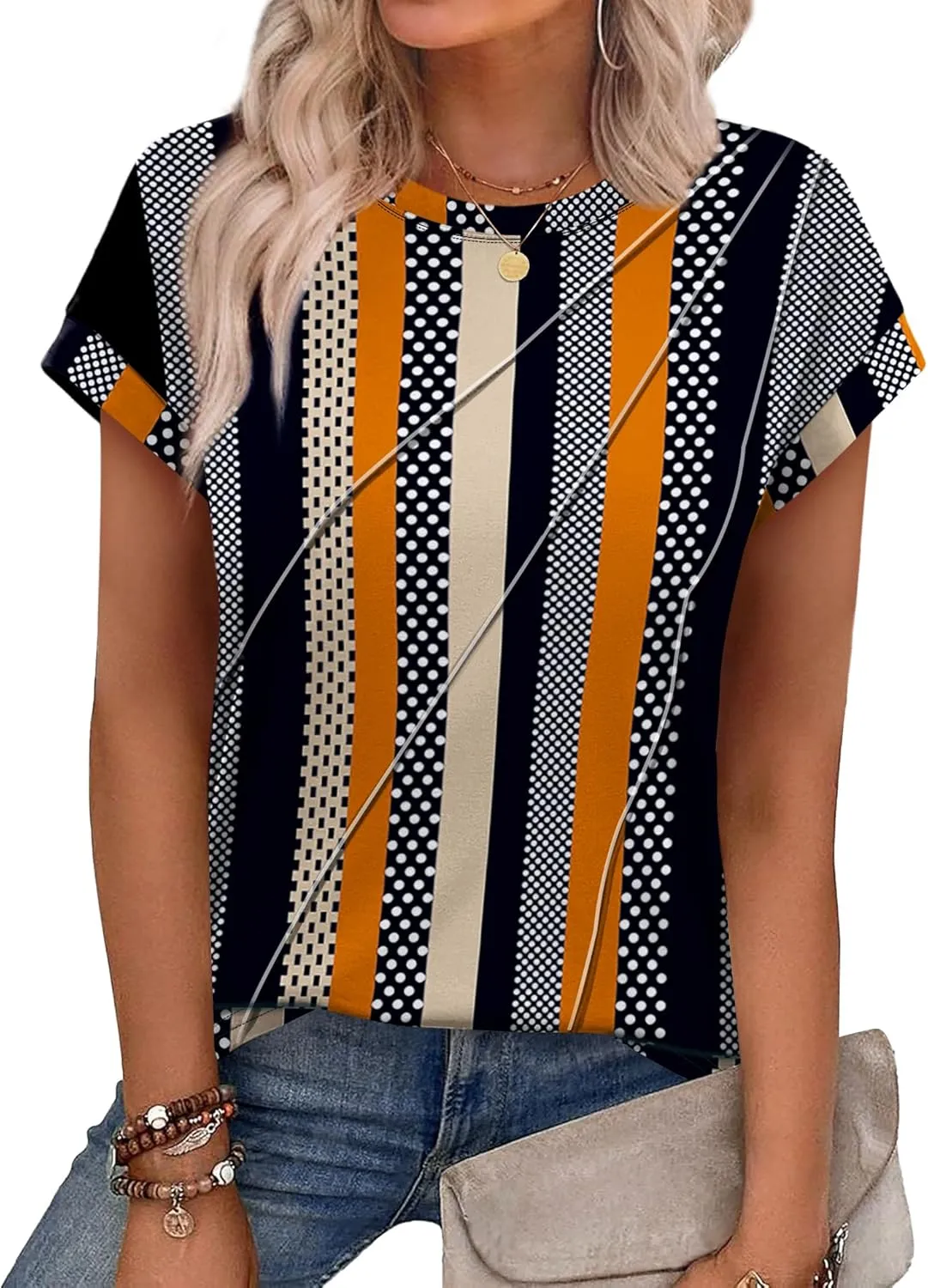 WEESO Womens Tops Summer Cap Sleeve Pleated Crewneck T Shirts Loose Fit Dressy Casual Basic Tees Trendy Outfits