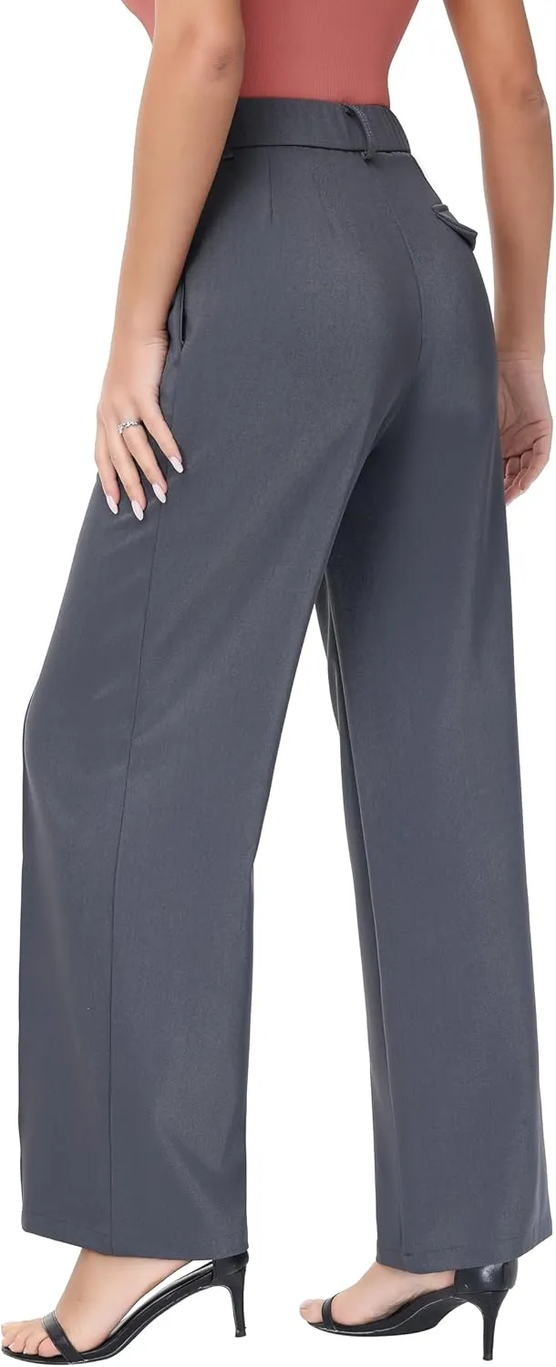 Women Wide Leg High Waisted Flowy Dress Pants Workout Casual Trousers