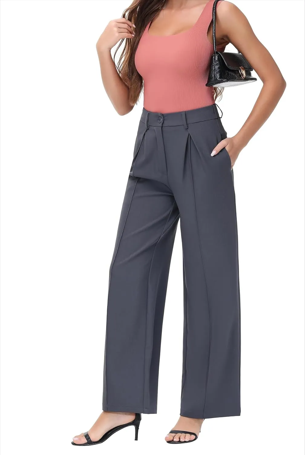 Women Wide Leg High Waisted Flowy Dress Pants Workout Casual Trousers