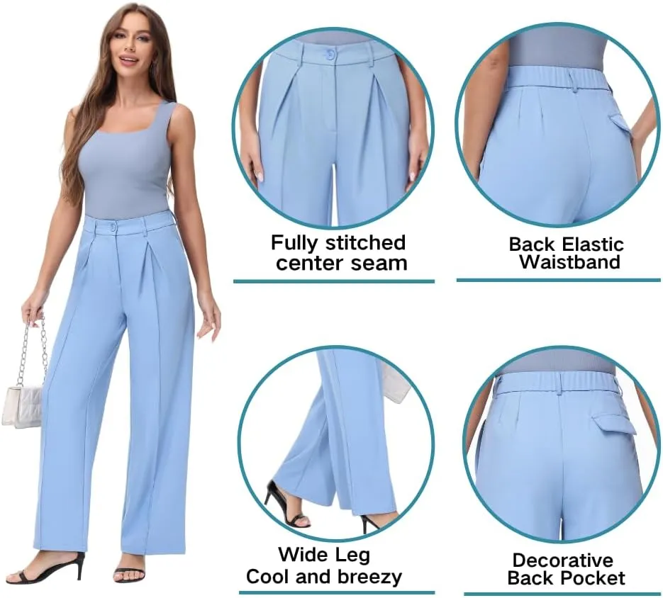 Women Wide Leg High Waisted Flowy Dress Pants Workout Casual Trousers