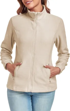 Women's Full Zip up Fleece Jackets Stand Collar Long Sleeve Sherpa Fuzzy Warm Jacket with Pocket