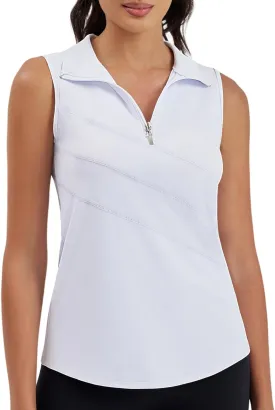 Womens Golf Polo Shirts Sleeveless Zip Up Tennis Moisture Wicking Workout Tops