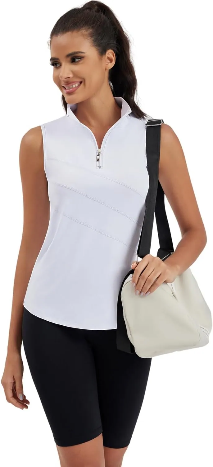Womens Golf Polo Shirts Sleeveless Zip Up Tennis Moisture Wicking Workout Tops