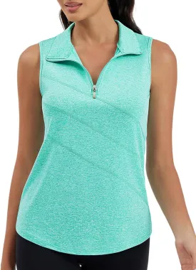 Womens Golf Polo Shirts Sleeveless Zip Up Tennis Moisture Wicking Workout Tops