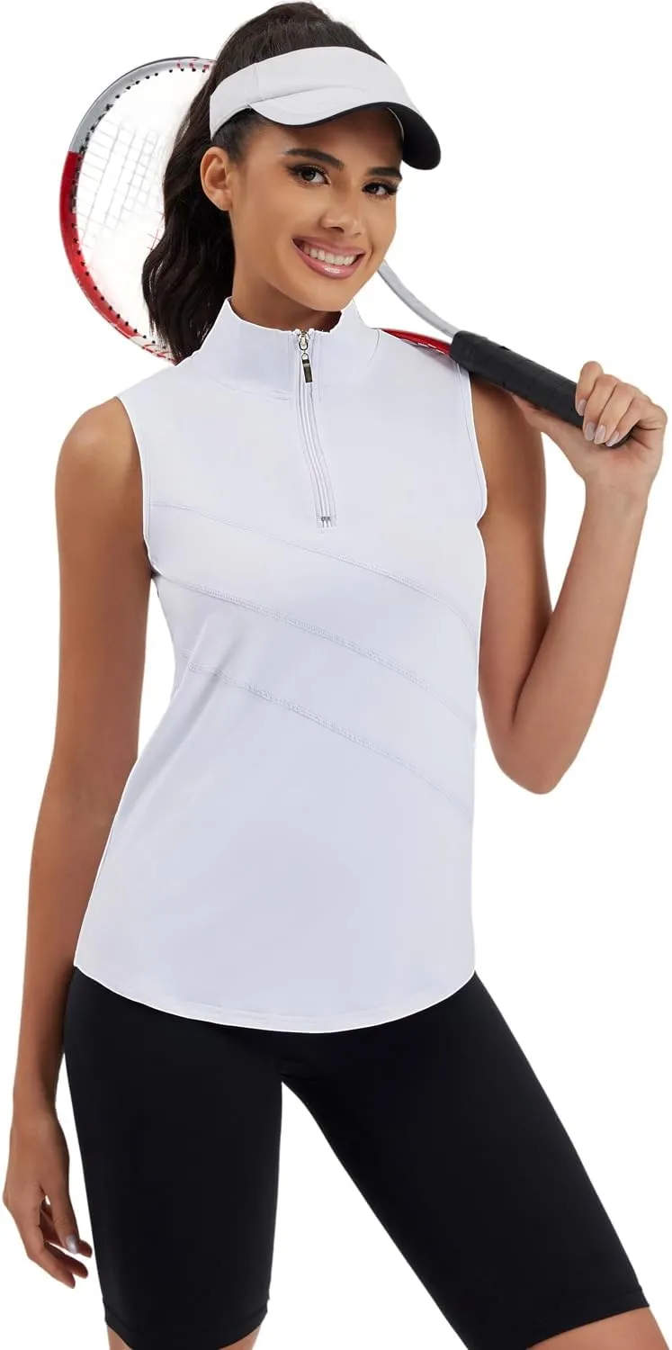 Womens Golf Polo Shirts Sleeveless Zip Up Tennis Moisture Wicking Workout Tops