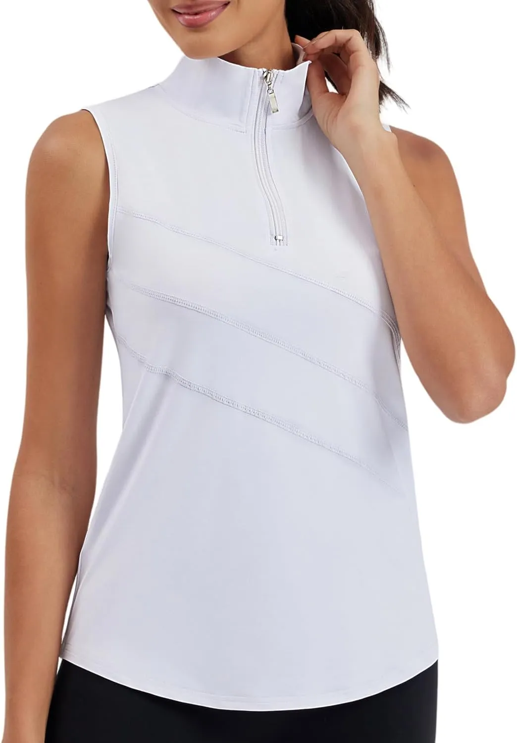 Womens Golf Polo Shirts Sleeveless Zip Up Tennis Moisture Wicking Workout Tops