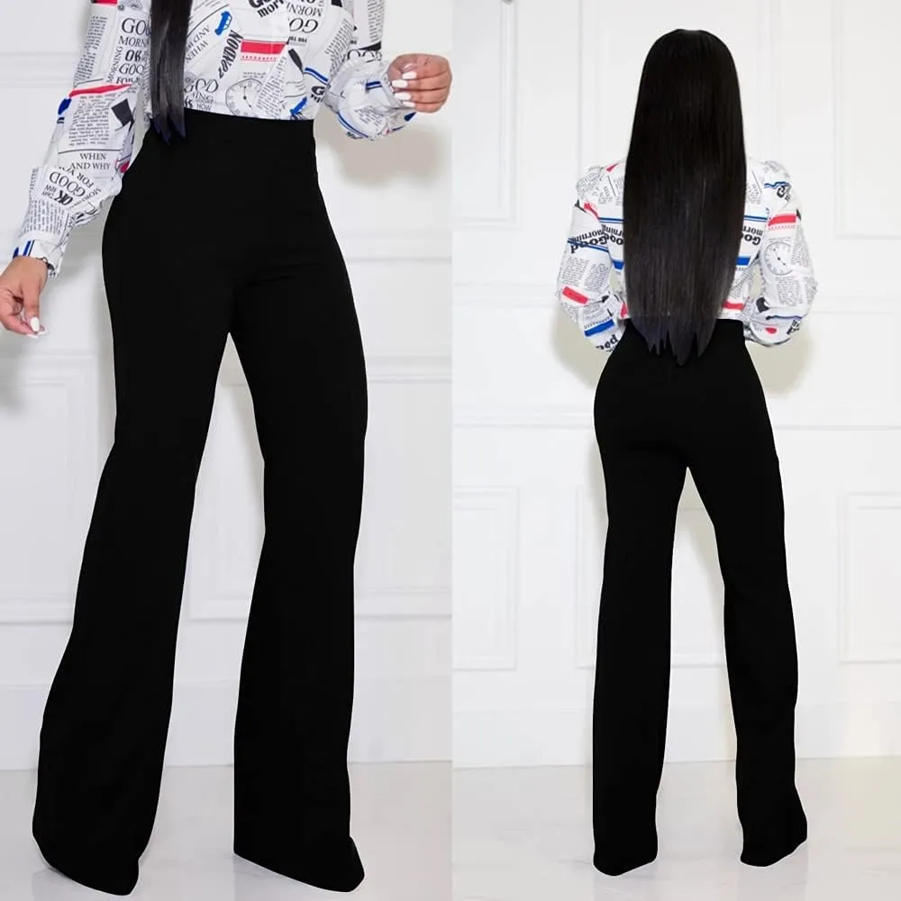 Women's High Waisted Stretchy Bootcut Pull On Dress Pants Casual Work Pants Fitted Trousers