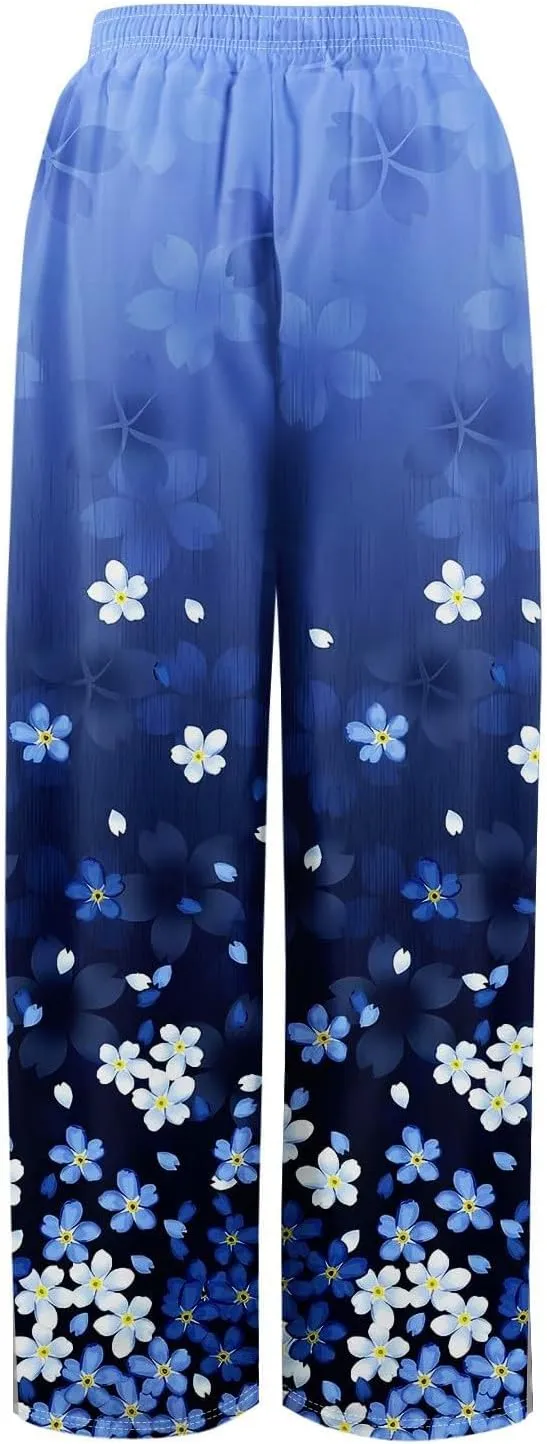 Womens Palazzo Pants Summer Boho Wide Leg Trousers Petite Casual High Waist Flowy Pant 2025 Beach Vacation Outfits
