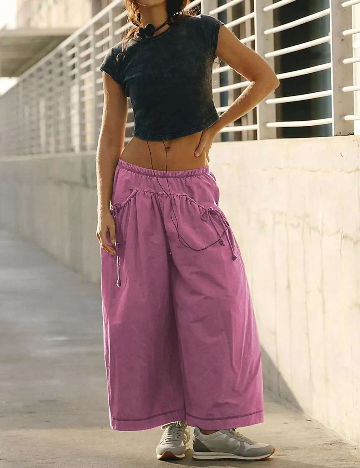 Women's Wide Leg Pants Comfy High Waisted Casual Loose Lounge Pants with Pockets