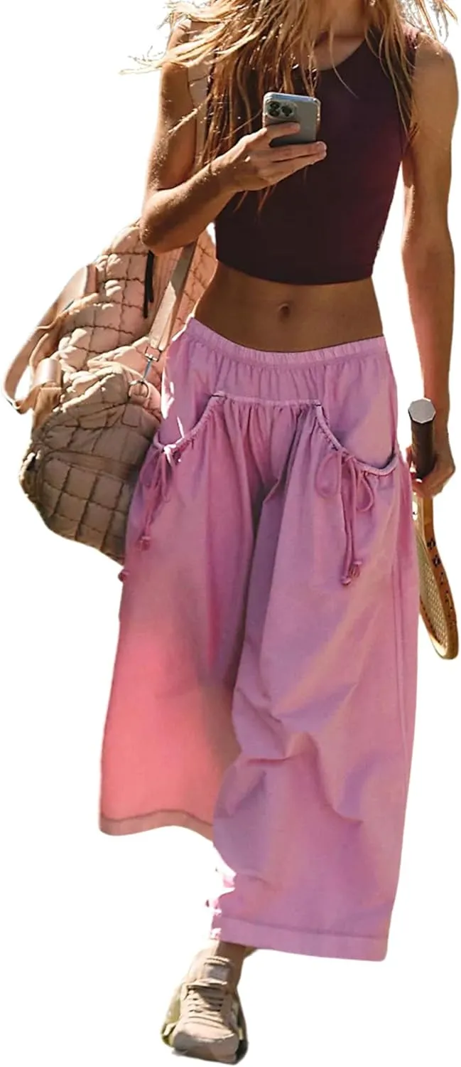 Women's Wide Leg Pants Comfy High Waisted Casual Loose Lounge Pants with Pockets