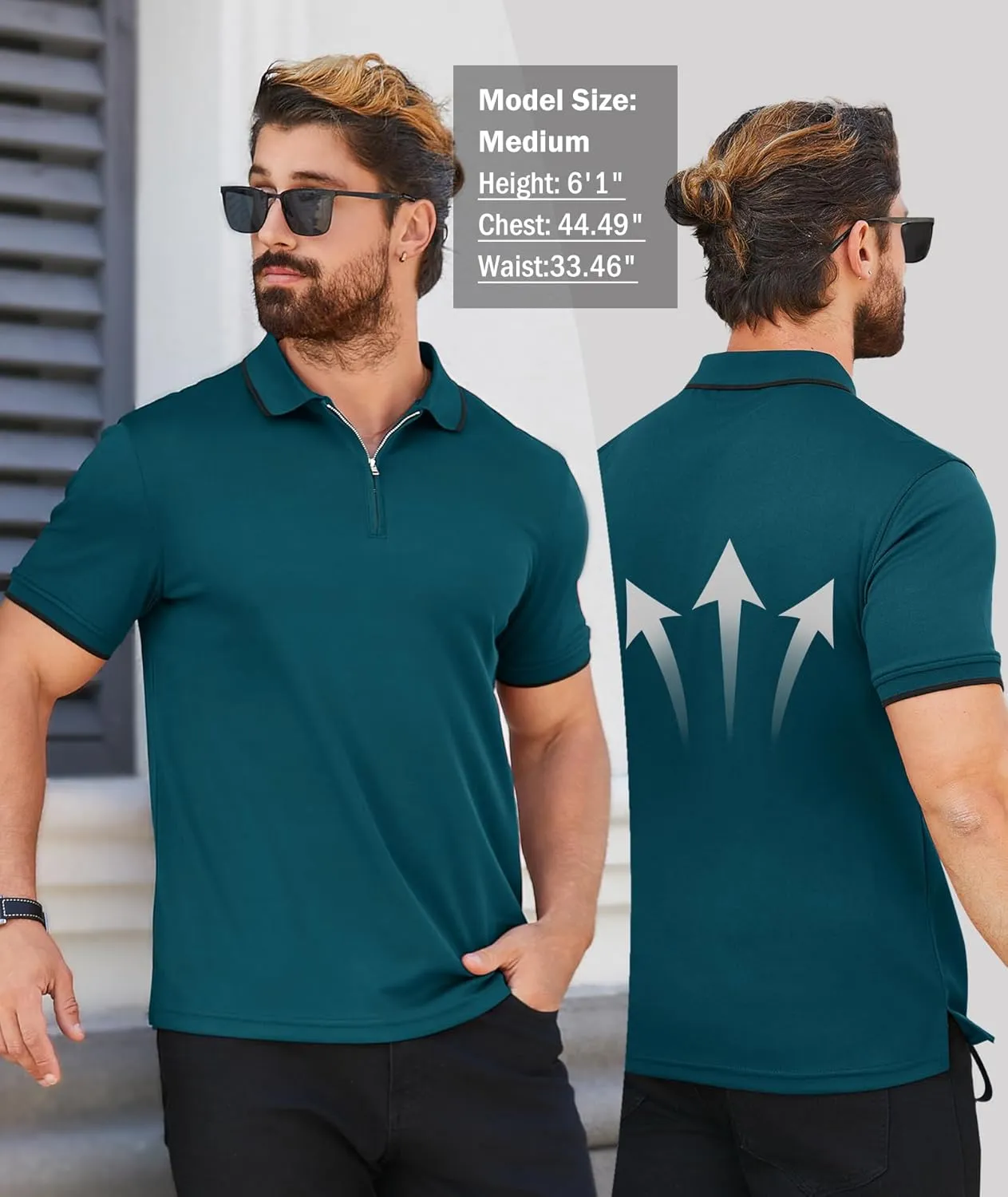 ZITY Mens Quarter Zip Polo Shirts Casual Classic Short Sleeve Contrast Collar Polo T Shirts